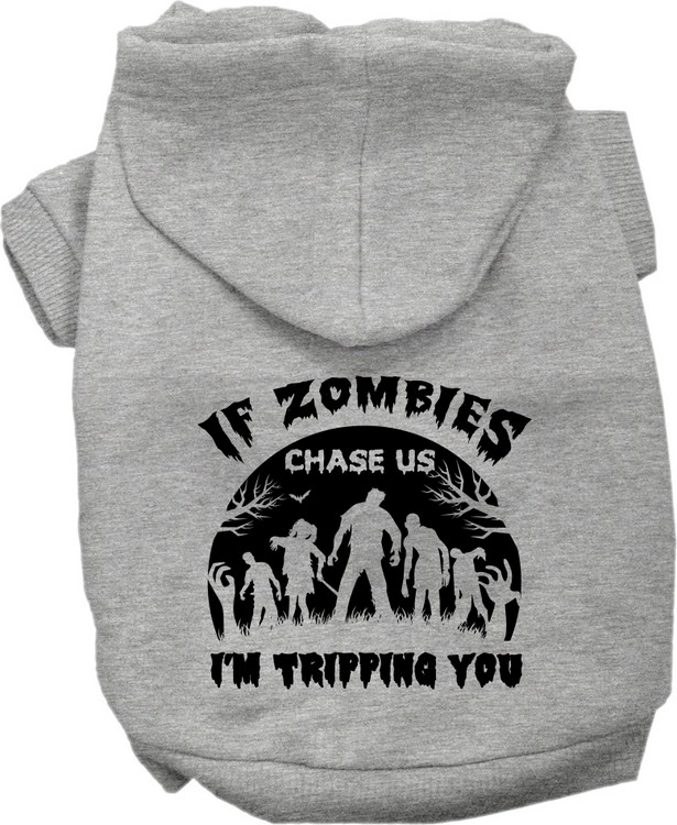 If Zombies Chase Us Screen Print Dog Hoodie Grey Size XXL